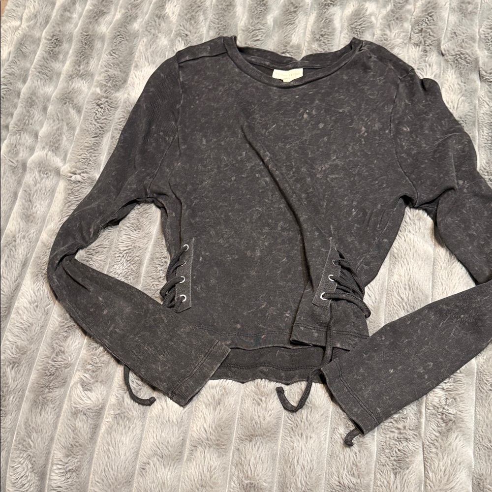 Women's Gray Lace-Up Top